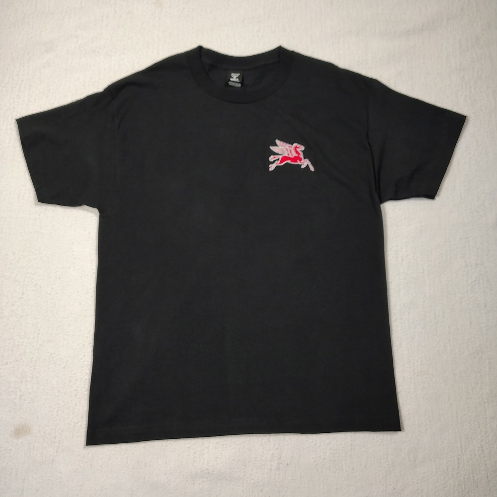 Mobil Gas Oil Pegasus Embroidered T Shirt Hanes Beefy-T Large Black Heavyweight